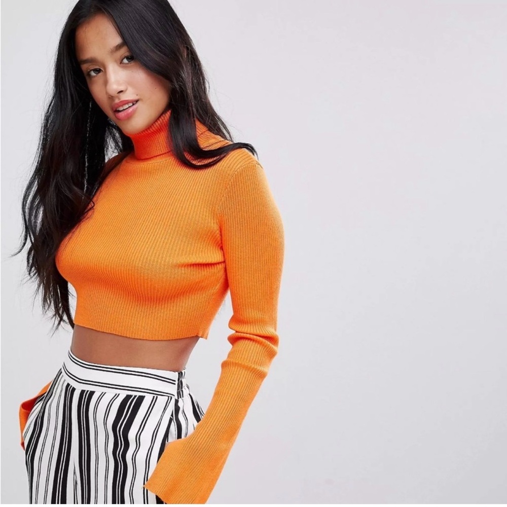 Vibrant Orange Ribbed Turtleneck Sweater